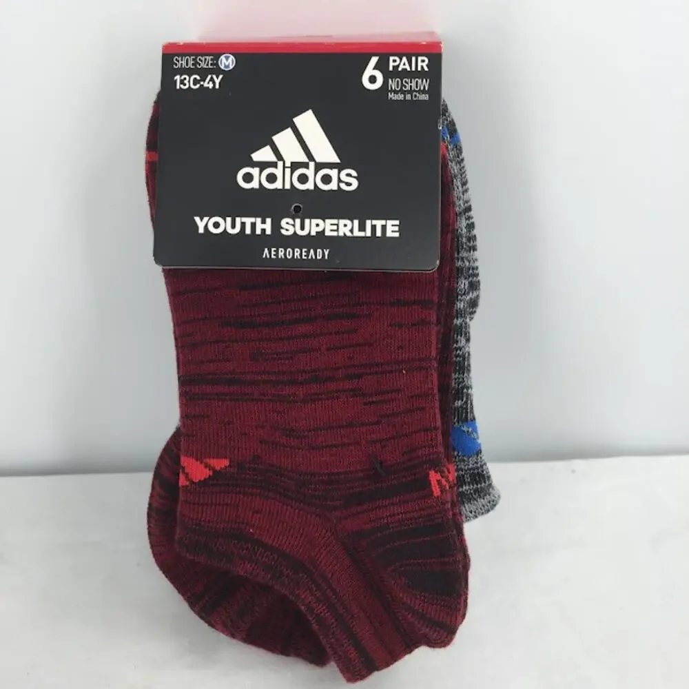 Adidas Youth Superlite aeroready medium 6 pair Socks Casual NWT NO SHOW Light